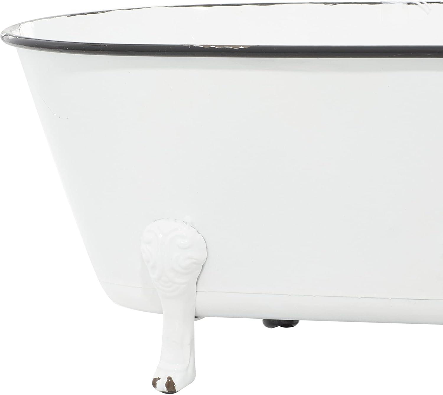 DecMode 20" x 9" Indoor Outdoor Bathtub White Metal Planter