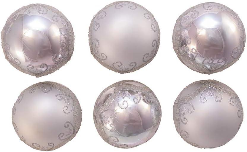 Kurt Adler 80MM Matte and Shiny Silver with Glitter Glass Ball Ornaments, 6 Piece Box