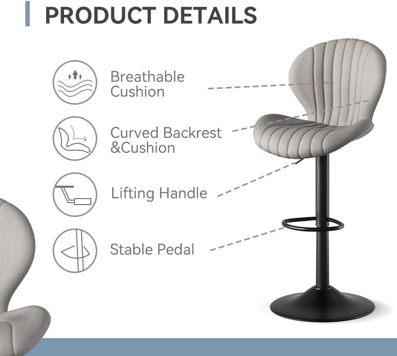 FLYSKY Bar Stools Set of 2 -Faux PU Leather Bar Chairs with Back, Adjustable Swivel Bar Stool, Light Gray