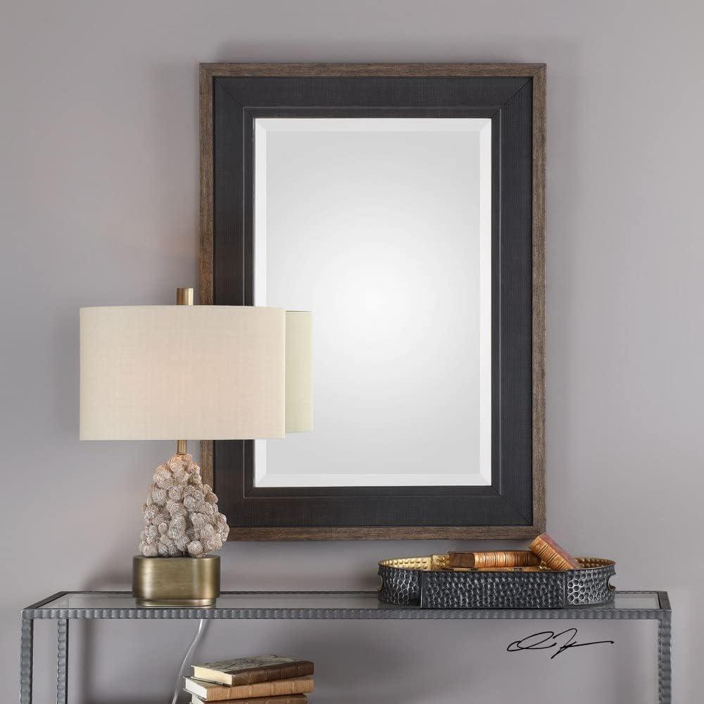 Uttermost Rectangular Vanity Accent Wall Mirror Rustic Beveled Black Aged Bronze Wood Frame 30" Wide for Bathroom Bedroom Home