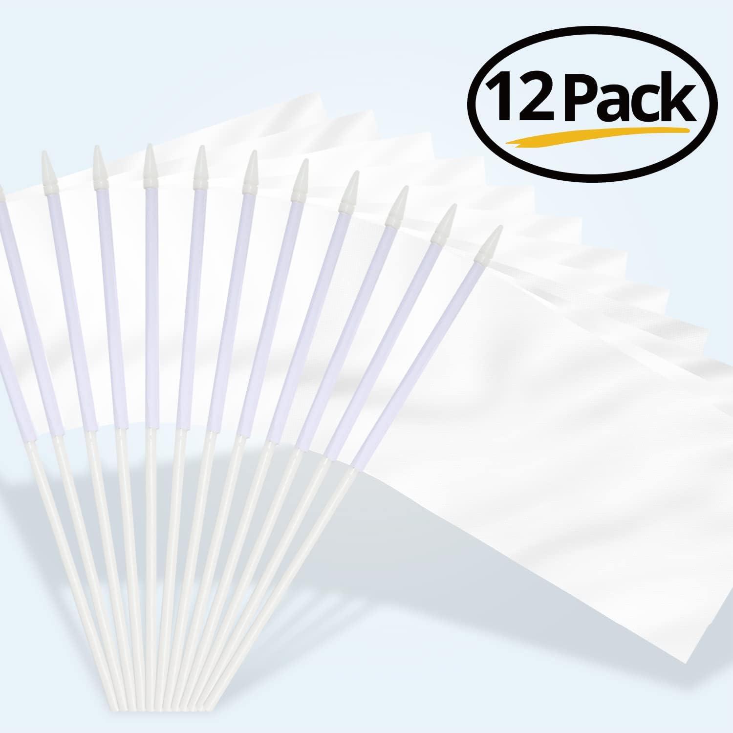 Anley White Mini Flag 12 Pack - Hand Held Small Miniature Solid White Blank Flags