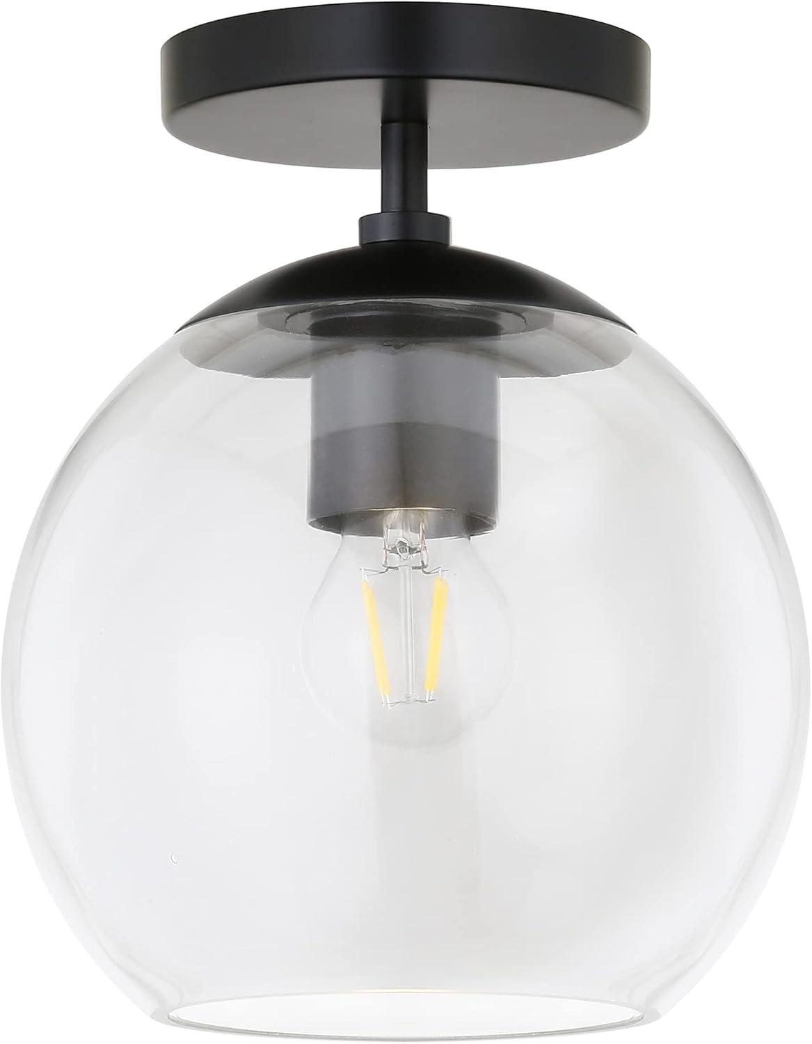 Matte Black and Clear Glass Globe Semi Flush Mount