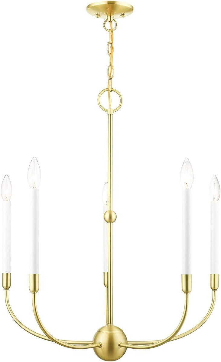 Satin Brass 5-Light Chandelier with Crystal Accents