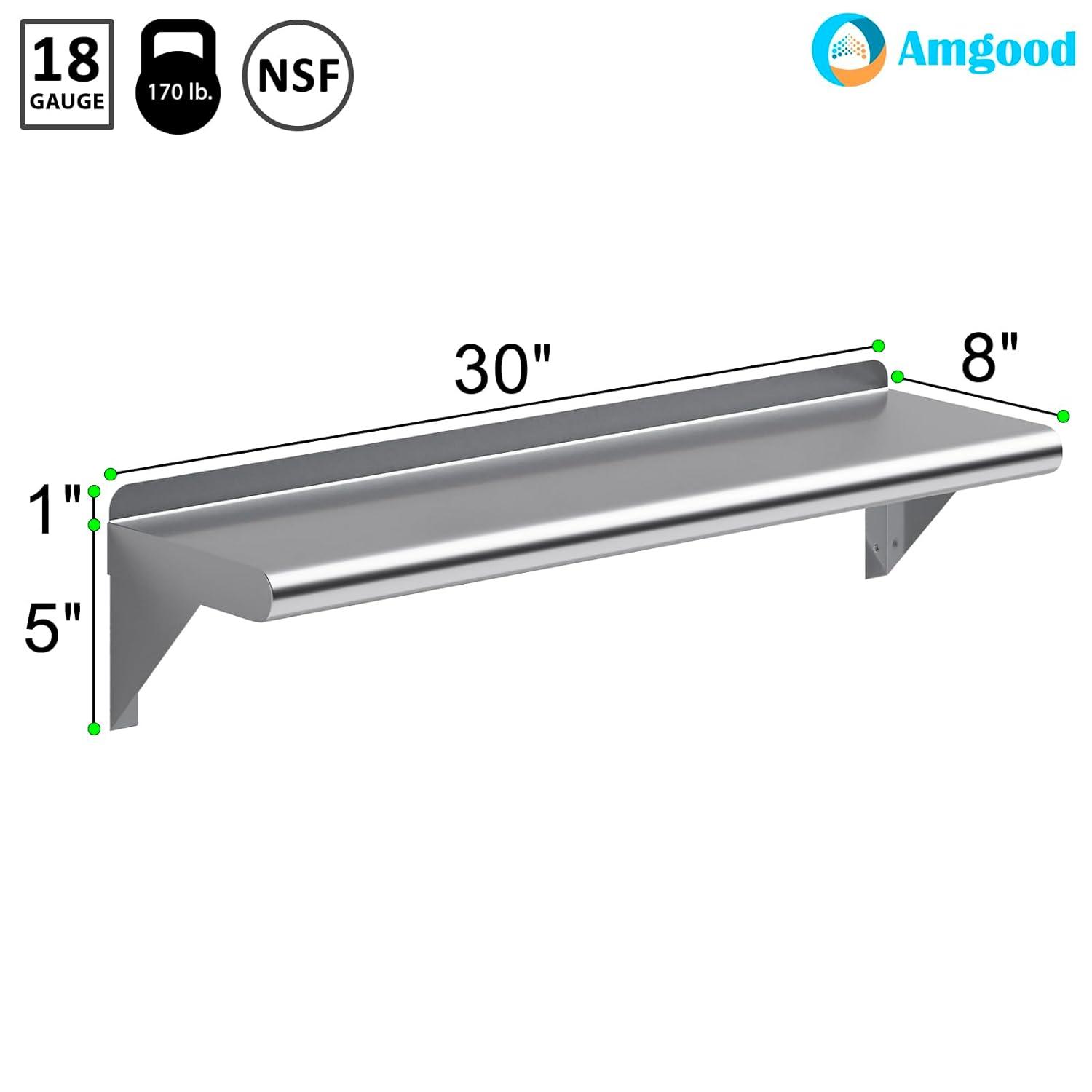 30" Stainless Steel Wall Shelf with Brackets