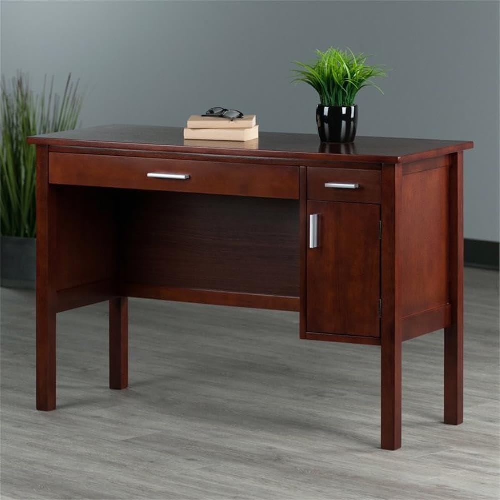 Emmett Writing Desk Walnut - Winsome: Wood Frame, 3 Drawers, Home Office Furniture