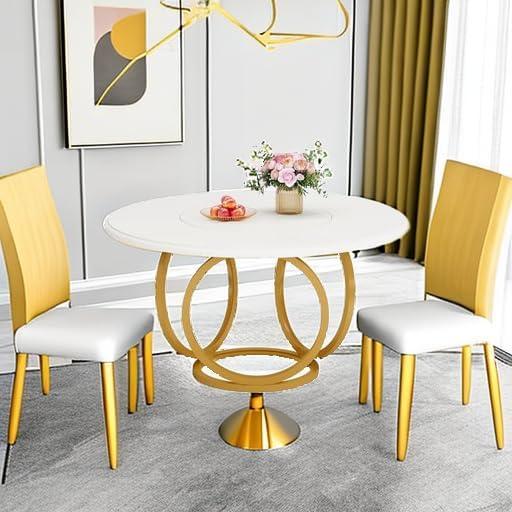 47 inch Dining Table for Dining Room, 4 People Round Dinner Table white & Gold