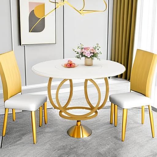 47 inch Dining Table for Dining Room, 4 People Round Dinner Table white & Gold