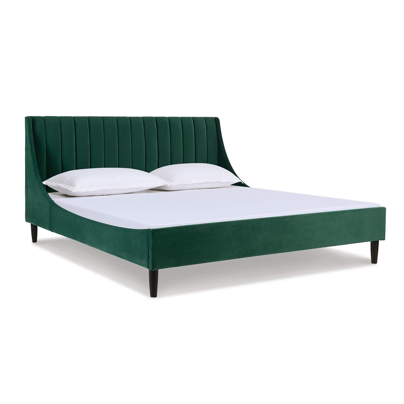 Jennifer Taylor Home Aspen Vertical Tufted Upholstered Platform Bed Evergreen Velvet King Mid-Century Modern,Modern & Contemporary Velvet