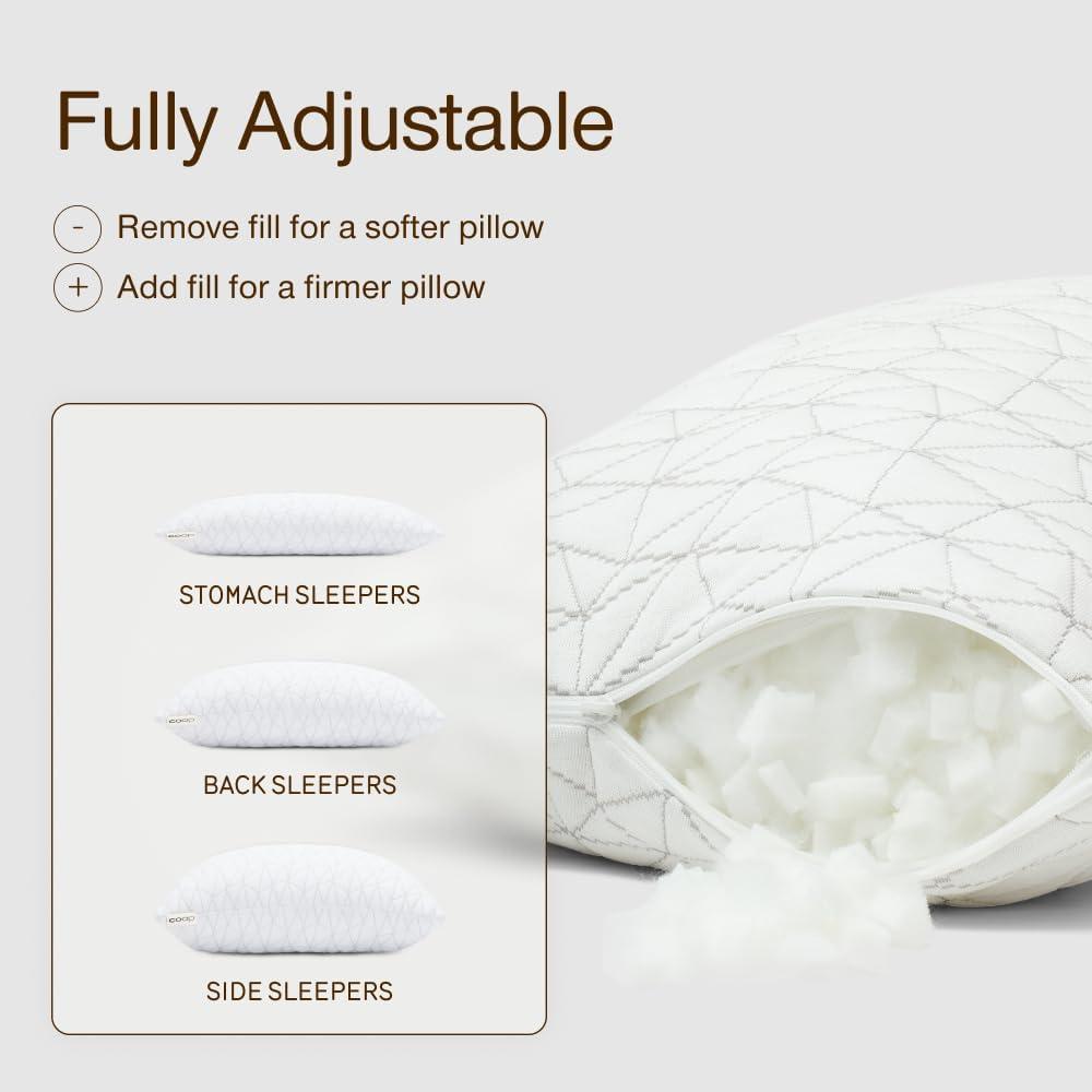 Coop Home Goods Adjustable Travel Pillow - 1 Camping Pillow and 1 Grey Pillowcase Bundle w/ Compressible Stuff Sack