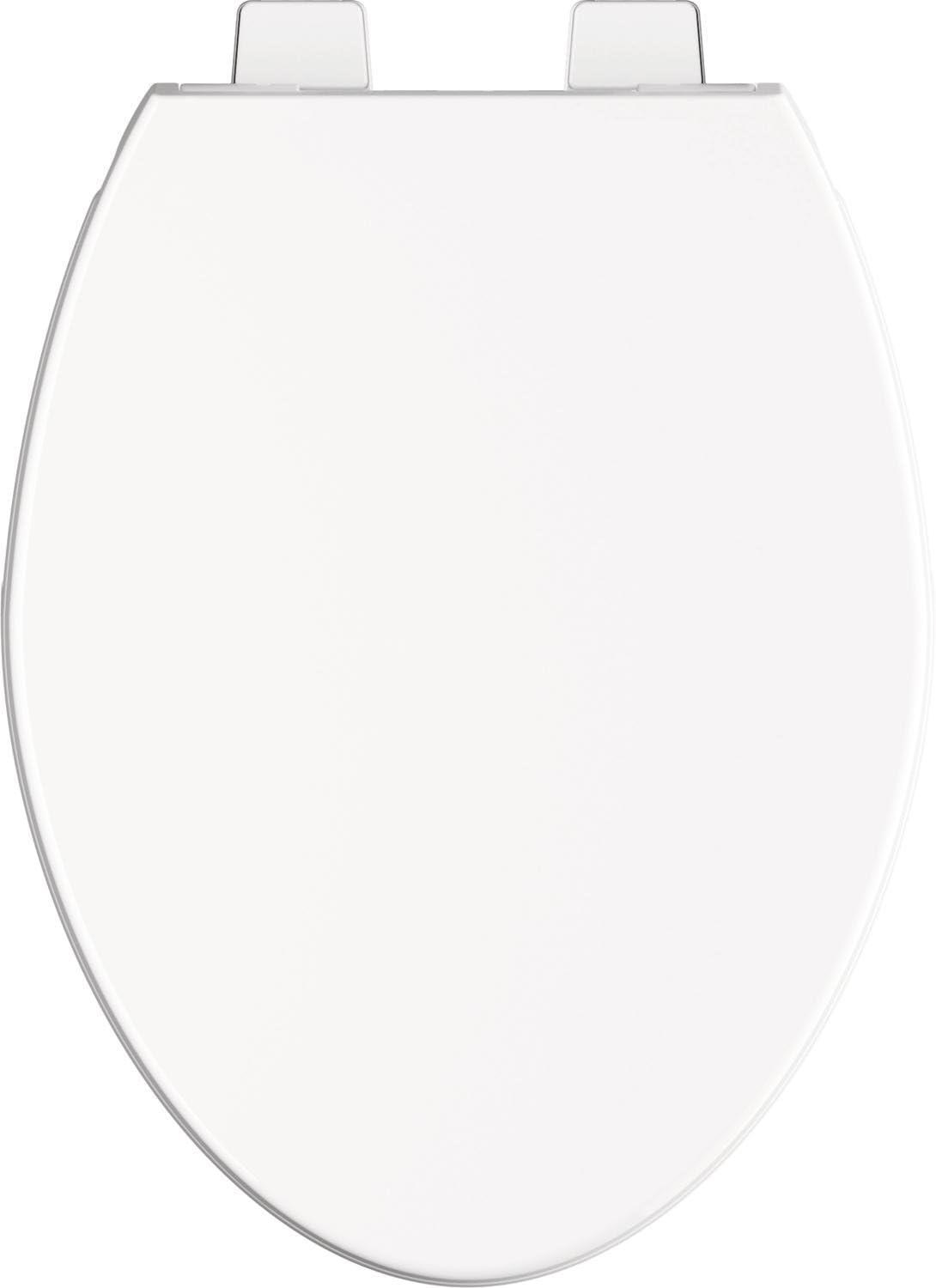 White Elongated Plastic Toilet Seat with NoSlip Bumpers