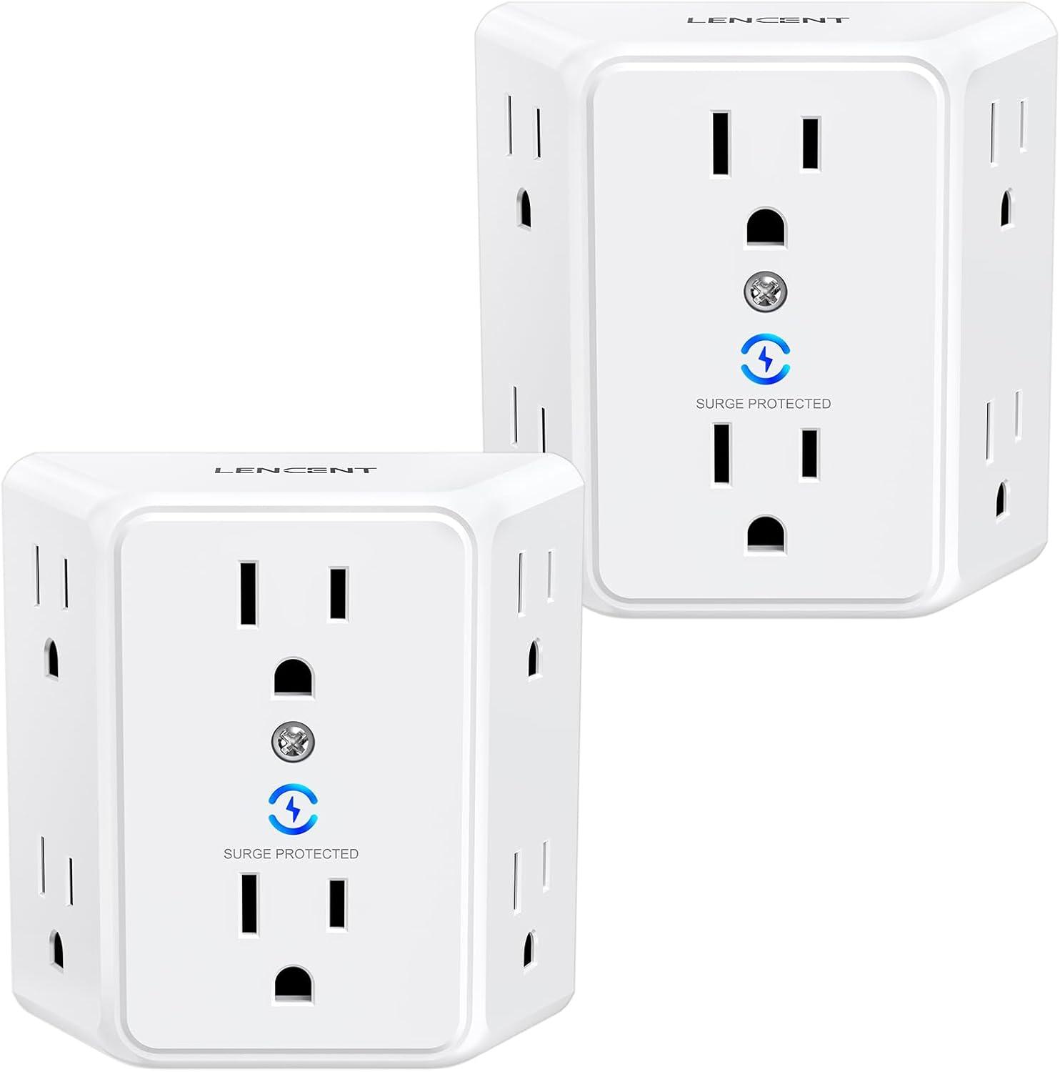 White 6-Outlet Surge Protector Wall Tap Extender, 2 Pack