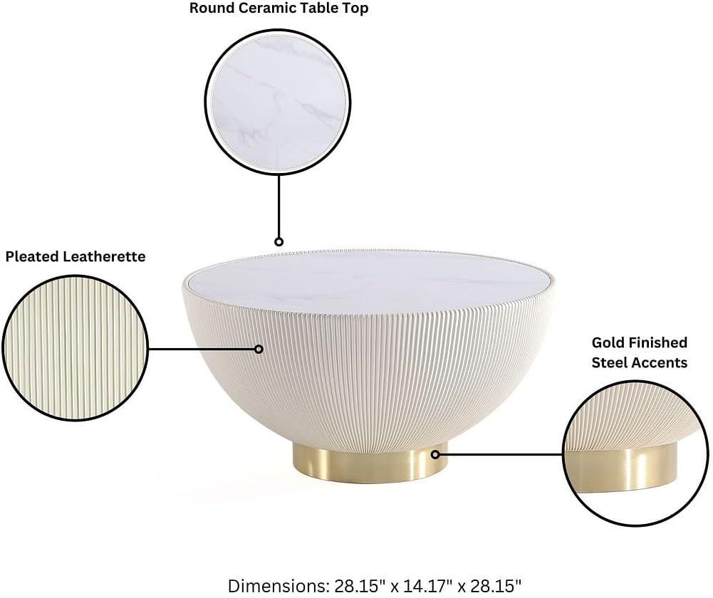 Manhattan Comfort 2pc Anderson Leatherette Upholstered Coffee Table and End Table Set Cream