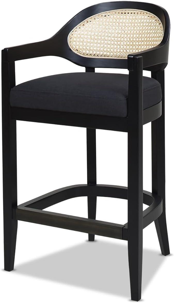 Americana 26" Cane Back Counter-Height Bar Stool Natural Black Polyester