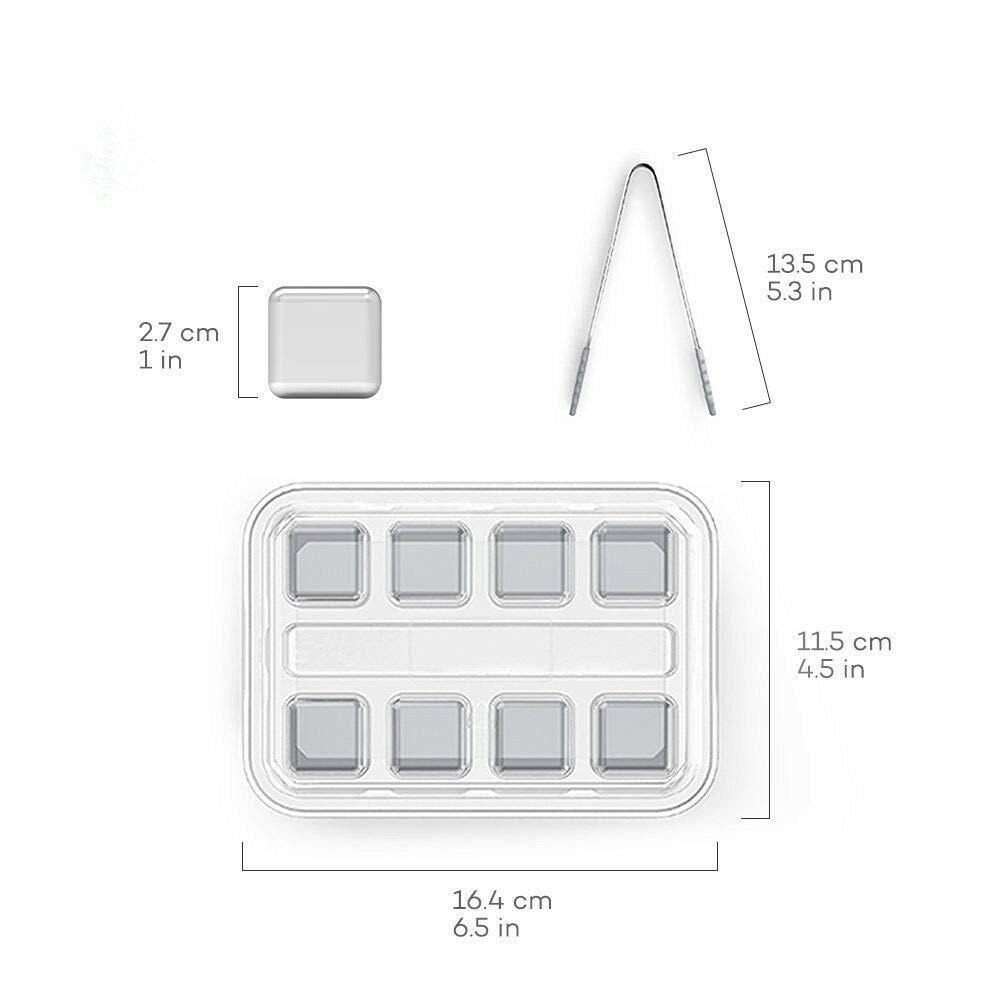 HOMEMAXS Stainless Steel Whiskey Stones with Tongs for Bar Use Silver Color 1 Set Cooling Stones