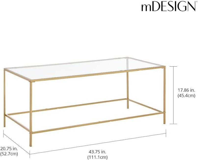 Soft Brass Rectangular Metal and Glass Coffee Table with Storage