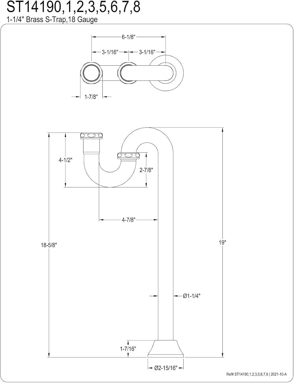 Kingston Brass ST14190 Kingston Brass Vintage 1-1/4 Inch Brass S-Trap, 18 Gauge