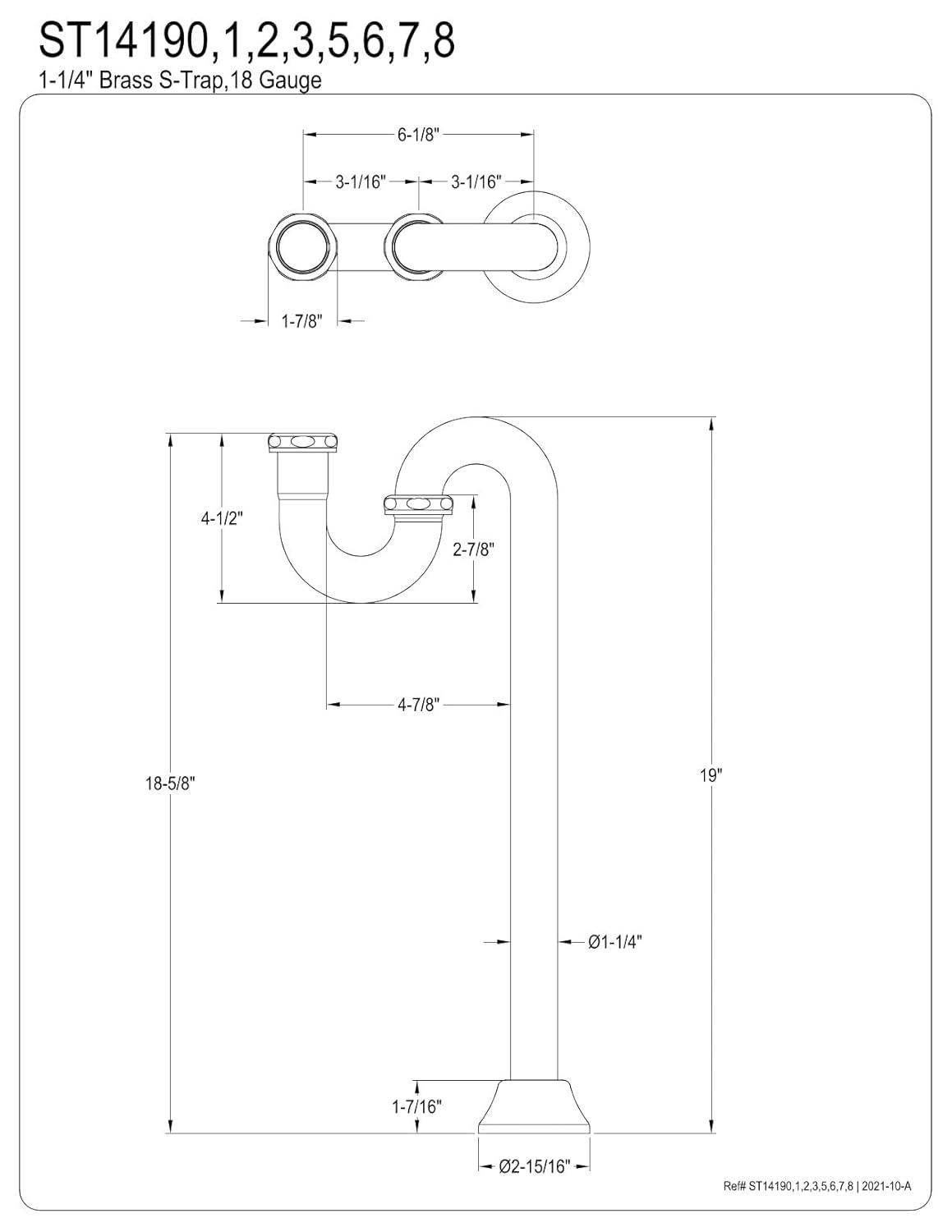 Kingston Brass ST14190 Kingston Brass Vintage 1-1/4 Inch Brass S-Trap, 18 Gauge
