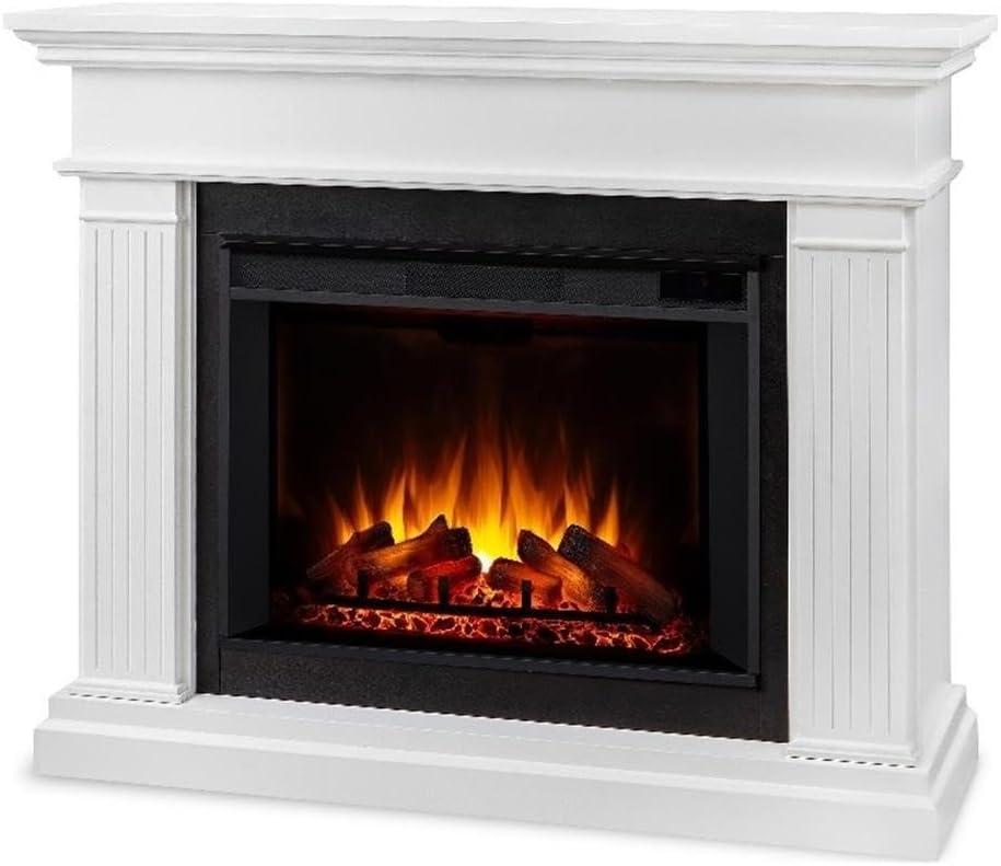 White 55.5" Wooden Electric Fireplace with Adjustable LED Flame