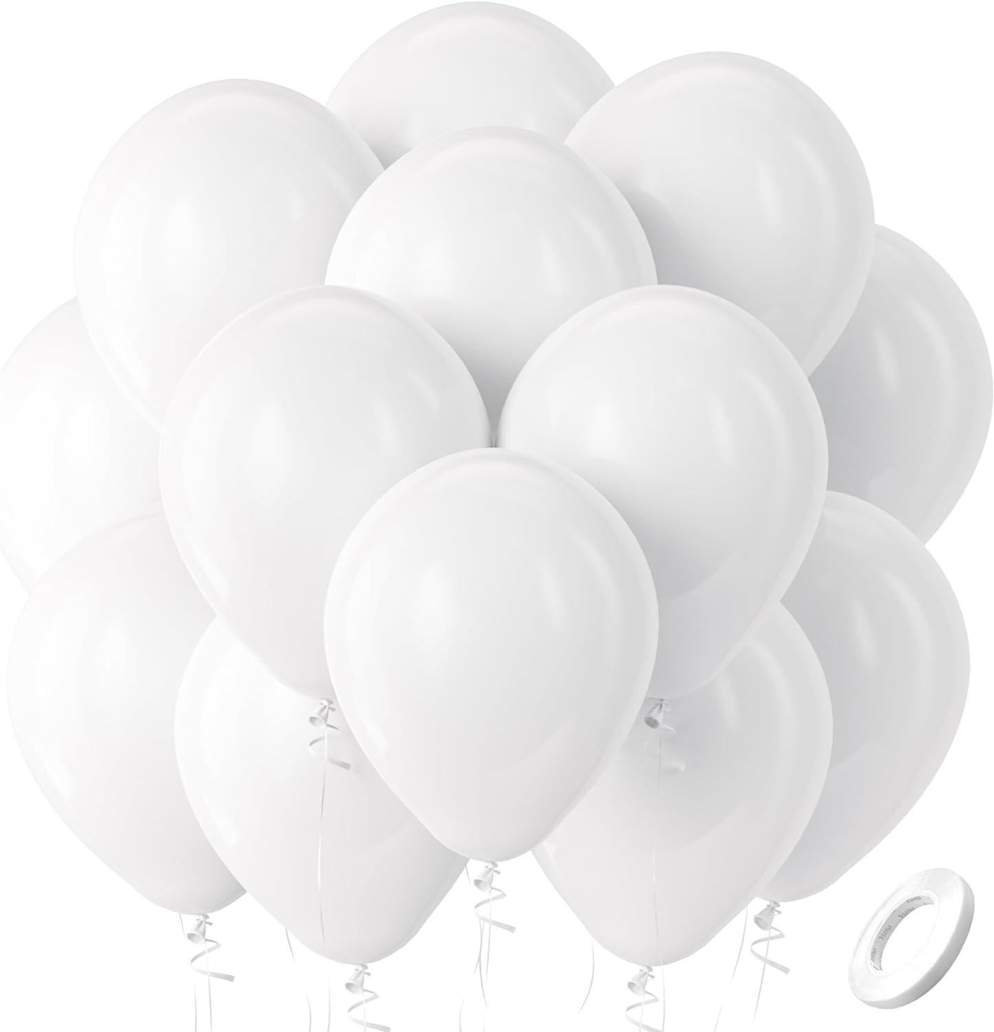 Matte White Balloons - 12 Inch Latex Balloons - 100 Pack