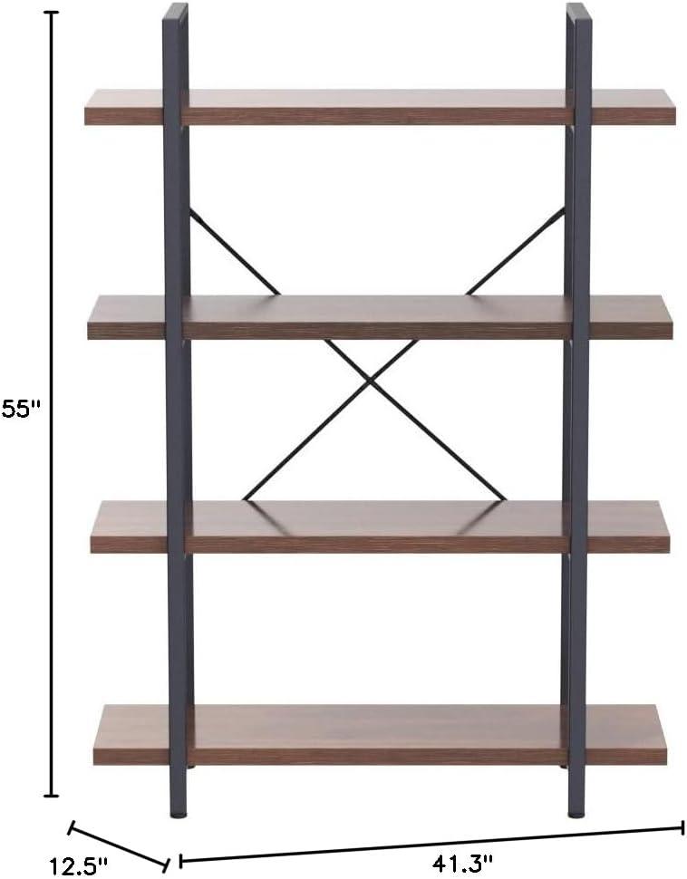 BELLEZE 4 Tier Modern Rustic Industrial Bookshelf - Hazel (Dark Walnut)