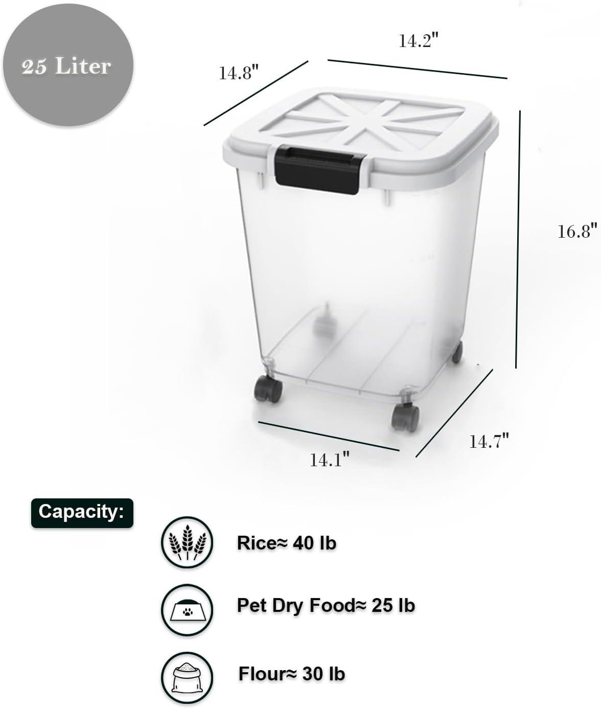 Clear and Black 40-lb Airtight Plastic Food Storage Container with Measuring Cup