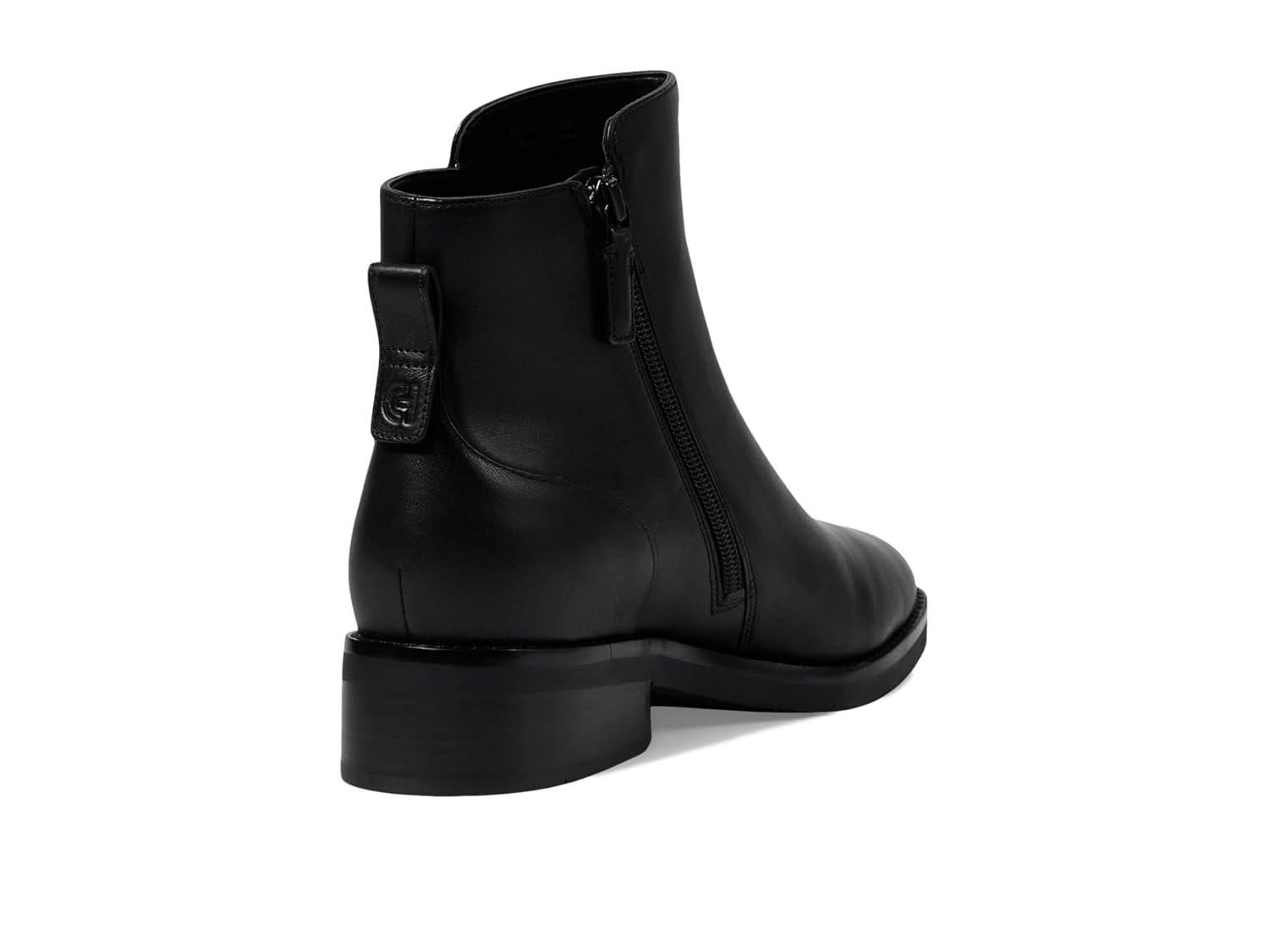 Women's Black Genuine Leather Waterproof Low Heel Ankle Boots