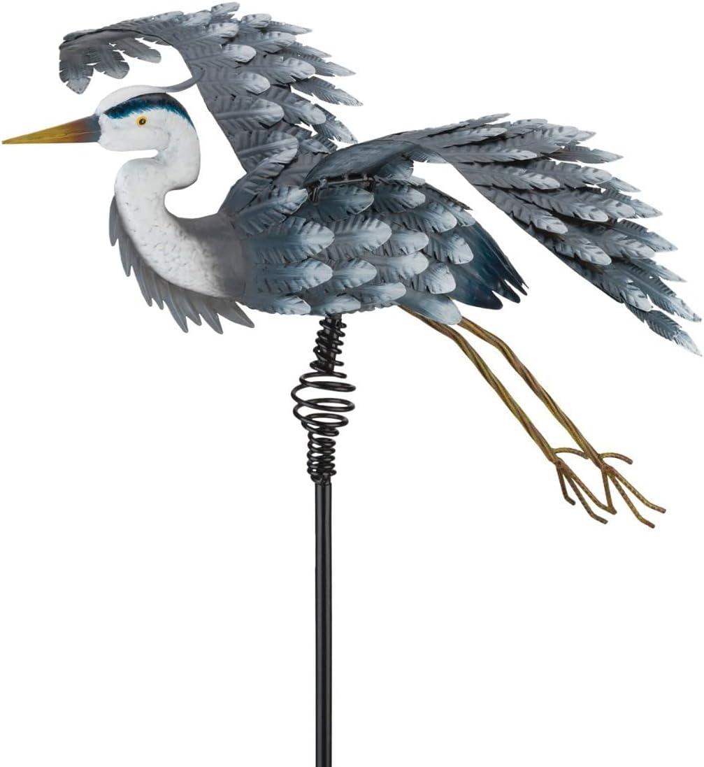 Weather-Resistant Blue Heron Bird Garden Stake with Heavy-Duty Poles