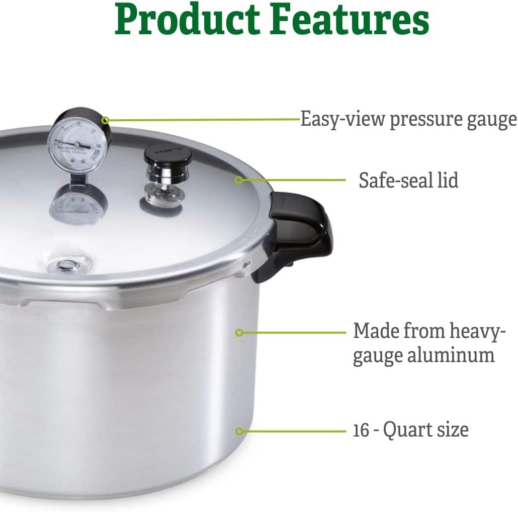 Presto Pressure Canner with Pressure Gage and Canning Rack, Heavy Gauge Aluminum, 16 Quart