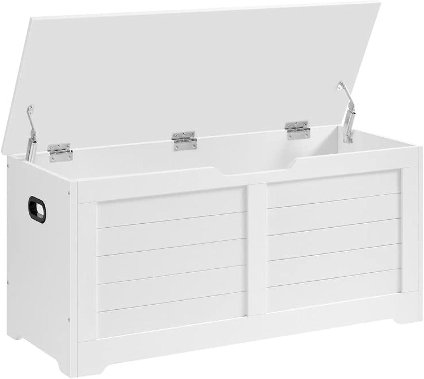 White Particleboard Storage Chest with Safety Hinges