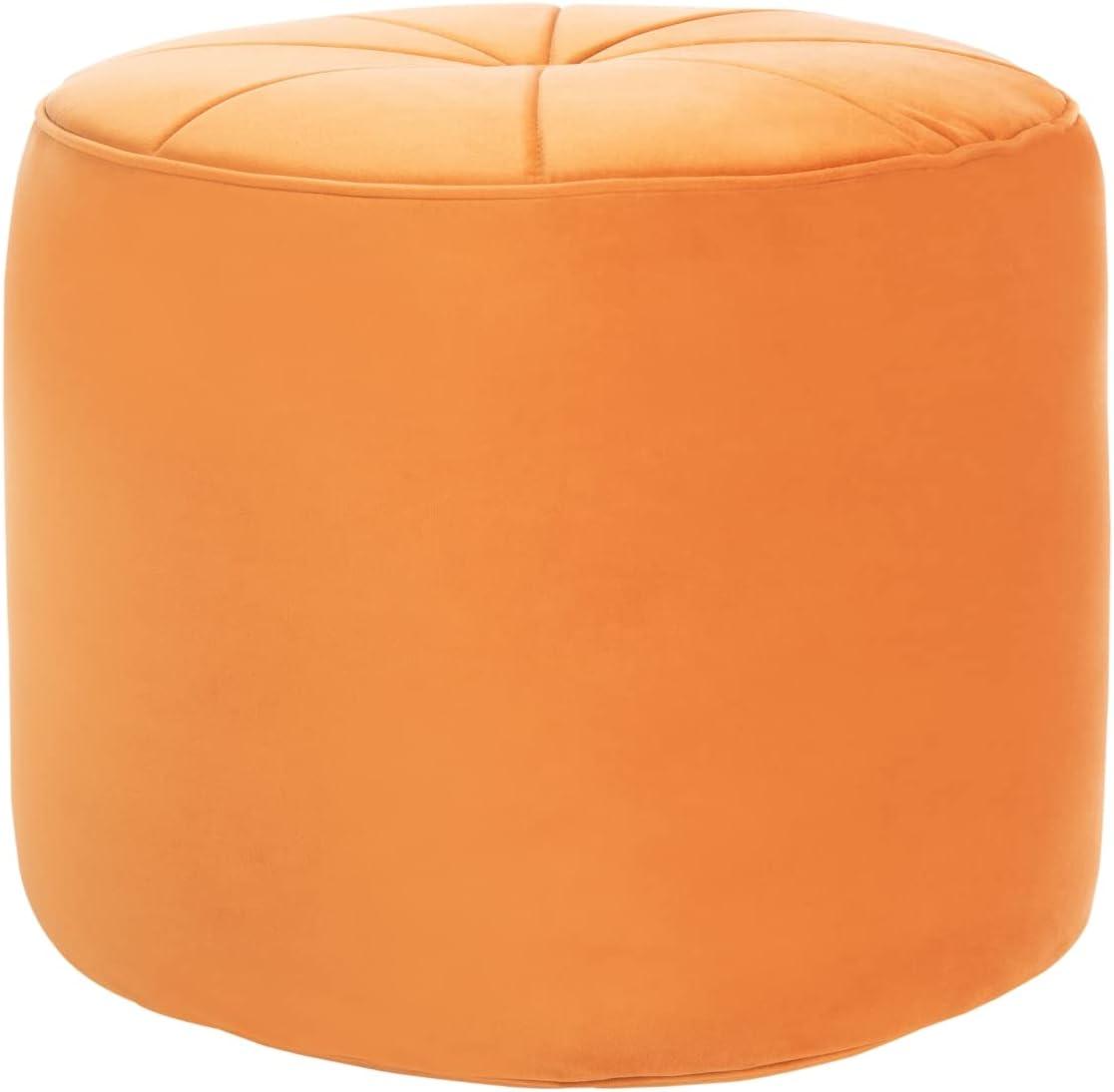 Warm Orange Velvet 21" Round Storage Ottoman