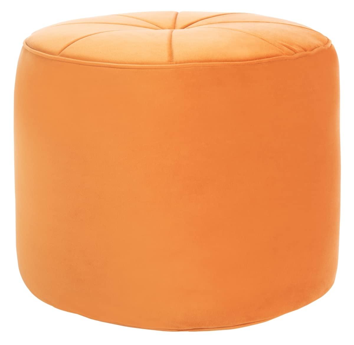 SAFAVIEH Hawkem Modern Velvet Ottoman, Orange