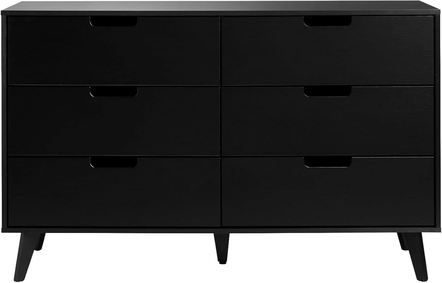 Walker Edison Simple Wood 6 Drawer Dresser with Cut Out Handles - Black