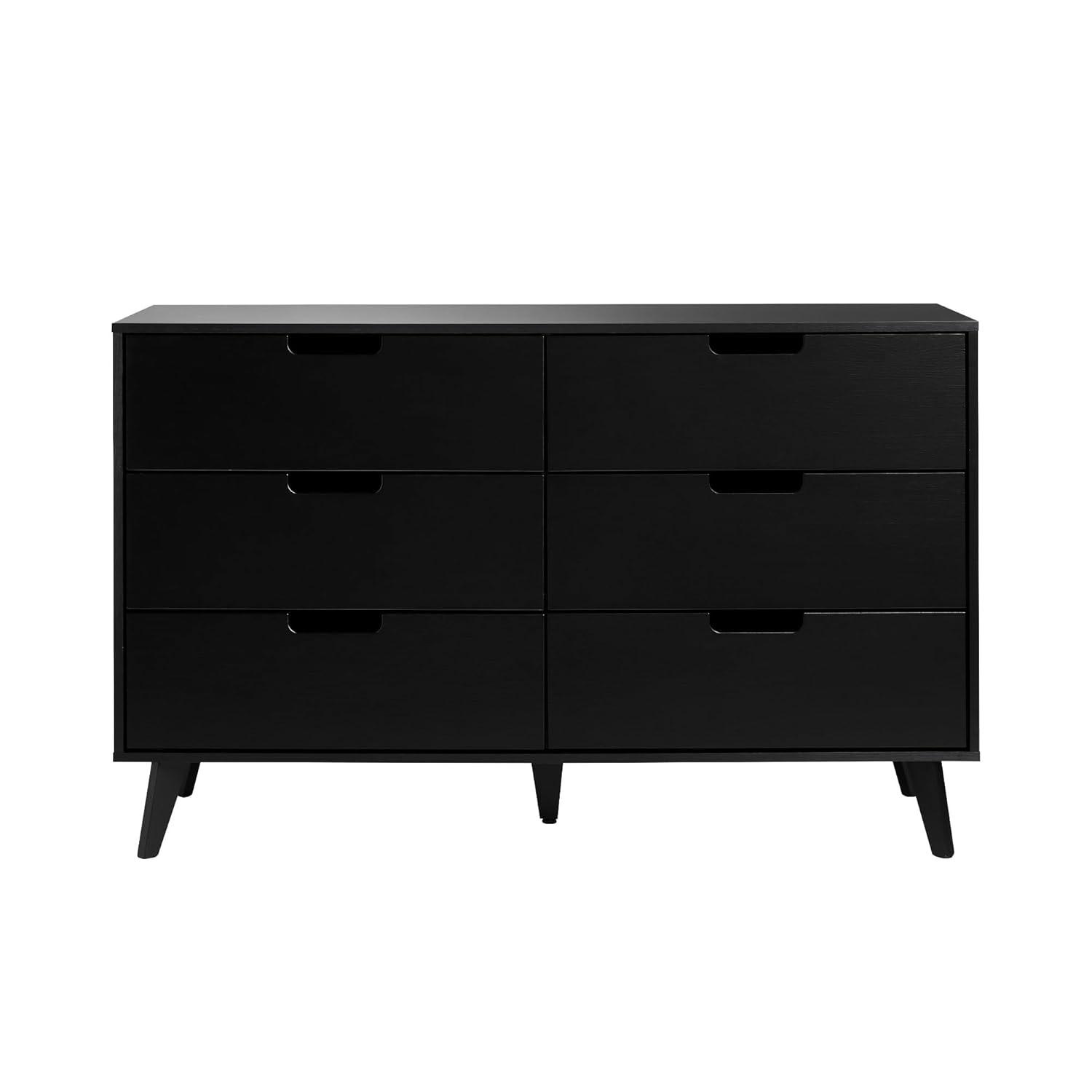 Walker Edison Simple Wood 6 Drawer Dresser with Cut Out Handles - Black