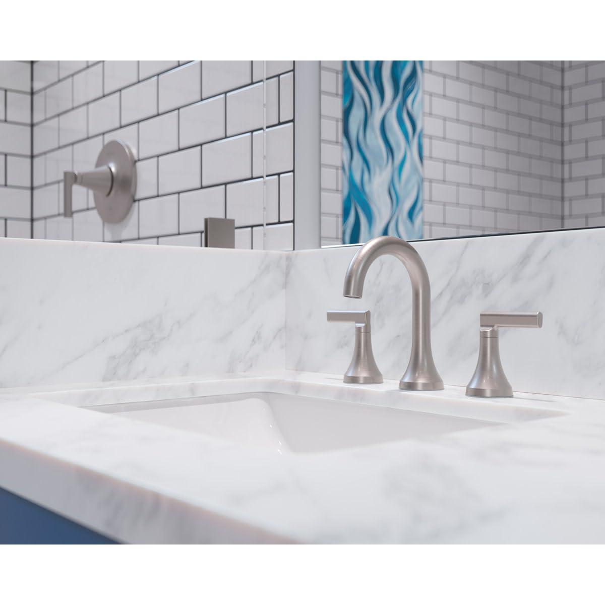 Vedra 8 in. Widespread Double Handle High Arc Bathroom Faucet with Drain Kit Included in Matte Black
