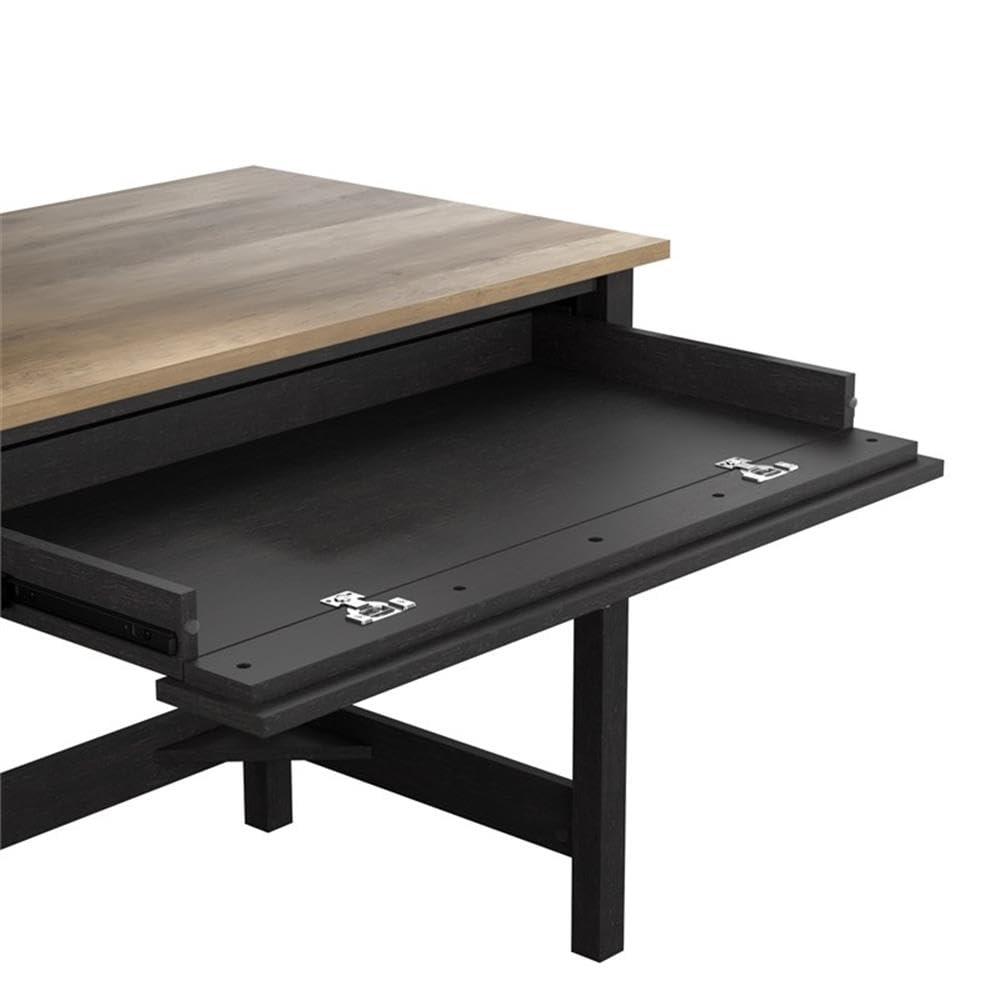 Mayfield 54W Computer Desk with Drawers in Vintage Black and Reclaimed Pine