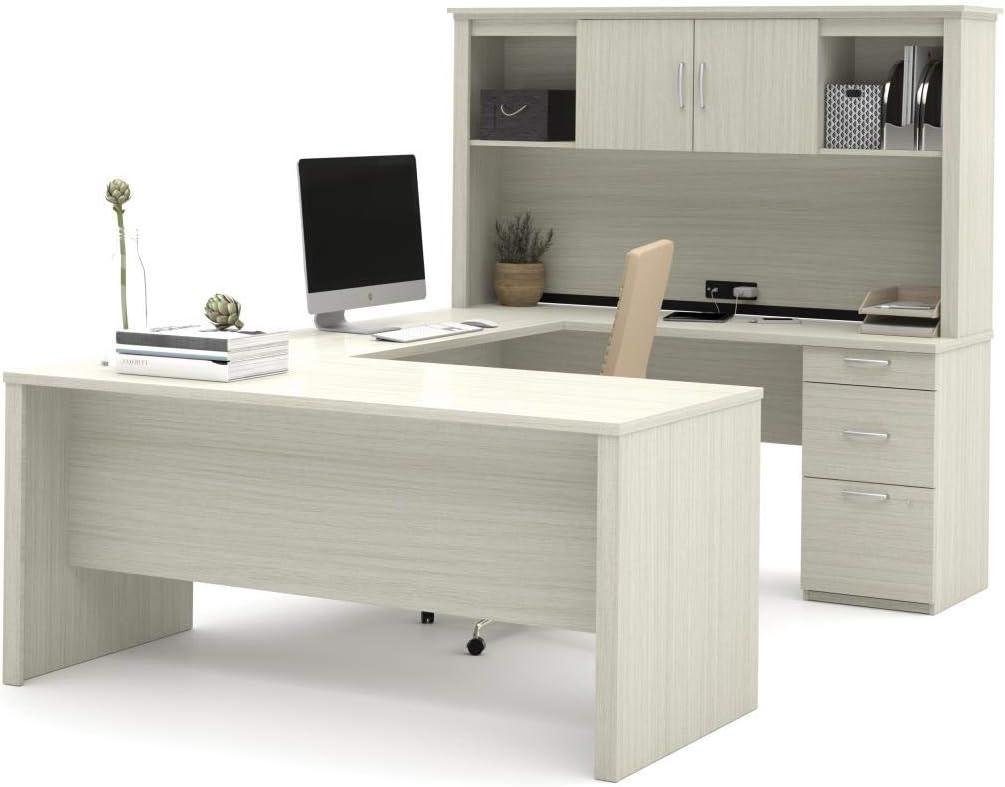 HomeStock Retro Revival U-Shaped Desk In White Chocolate