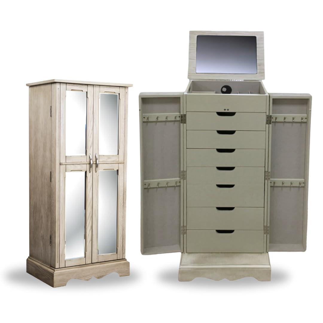 Hives & Honey Meadow Standing Jewelry Armoire Cabinet, Jewelry Storage Organizer with Top Flip Mirror, 2 Doors, 7 Drawers, Jewelry Chest, Jewelry Box for Necklace, Earring, Bracelet, Taupe