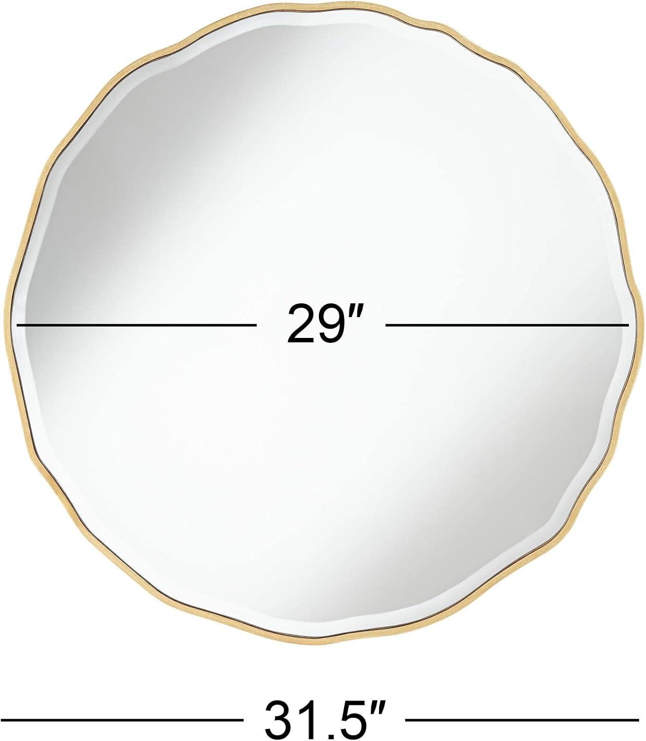 Noble Park Lissa Round Vanity Decorative Wall Mirror Modern Beveled Edge Gold Waved Wood Frame31 1/2" Wide for Bathroom Bedroom Living Room Home House