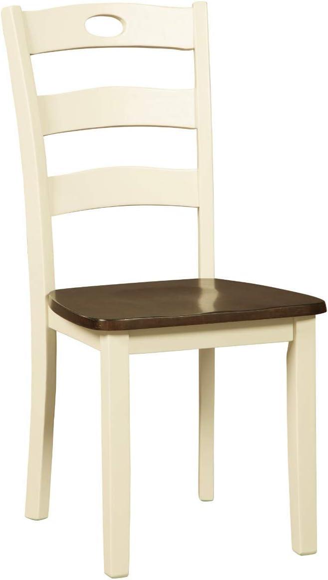 Set of 2 Woodanville Dining Room Side Chair White/Brown - Signature Design by Ashley: Farmhouse Style, Ladder-Back Design, Wood Frame