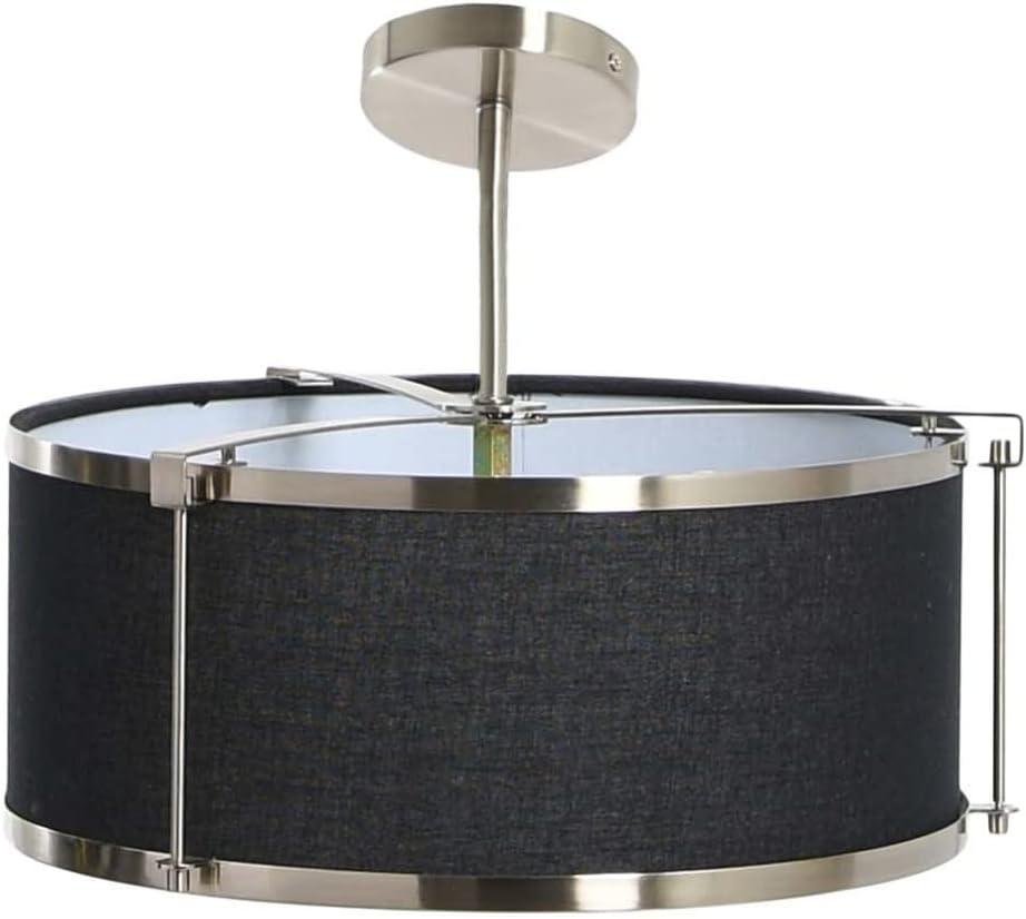 Creative Co-Op Robert Stevenson Lighting Harrison- Metal Semi-Flush Mount Ceiling Light with Captured Linen Shade, Black and Brushed Nickel