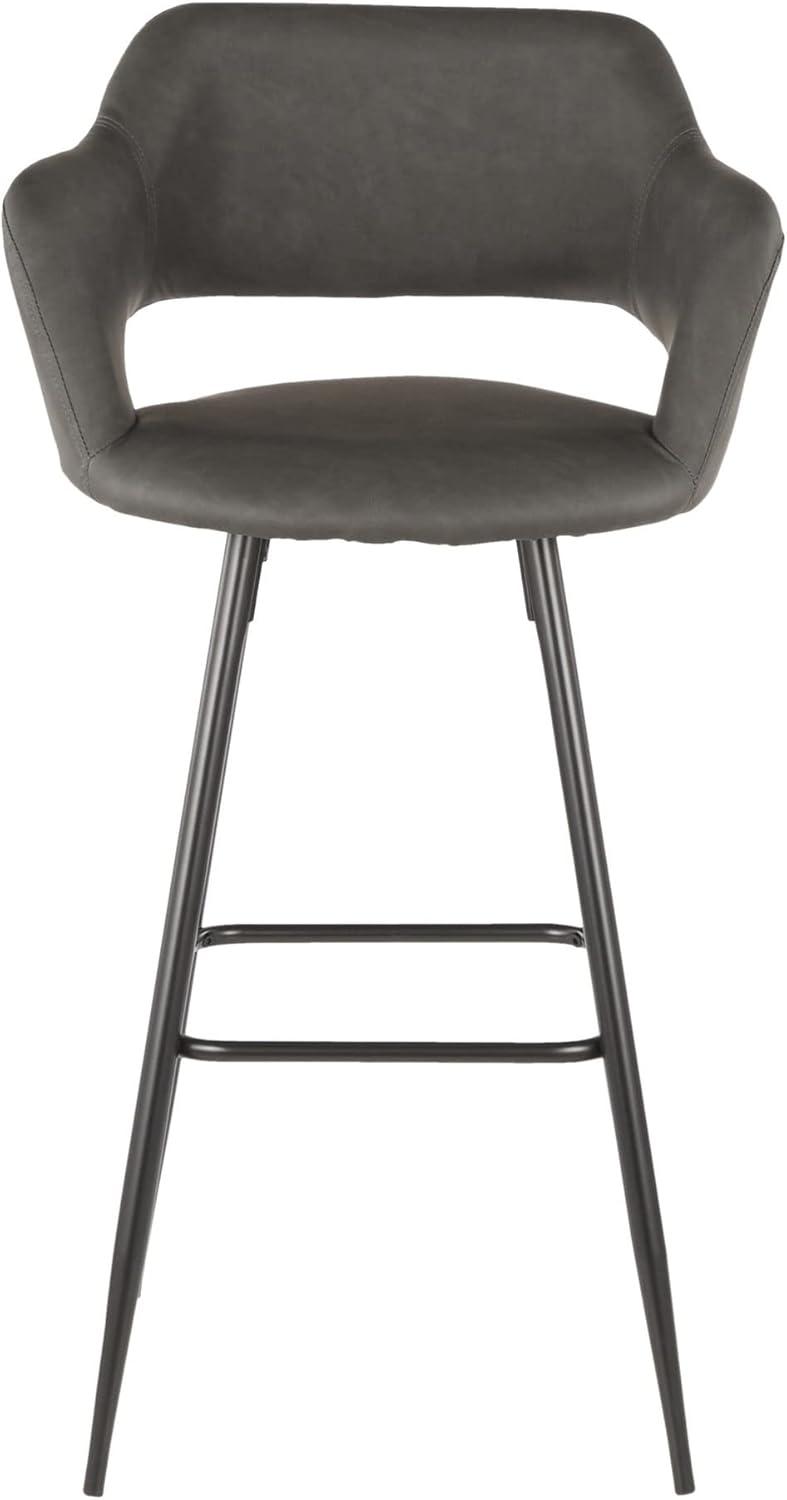 Sleek Contemporary 40.5" Black Metal & Grey Leather Bar Stool Set