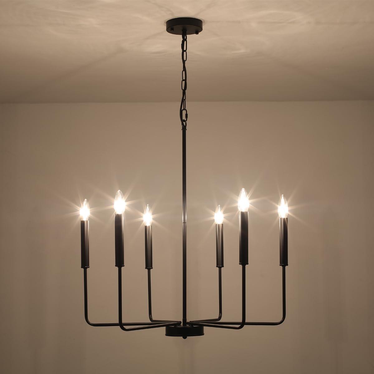 SineRise Black Chandelier, 6-Light Modern Farmhouse Chandelier, Candle Chandelier Light Fixtures, Rustic Industrial Chandelier for Entryway, Bedroom, Foyer and Living Room