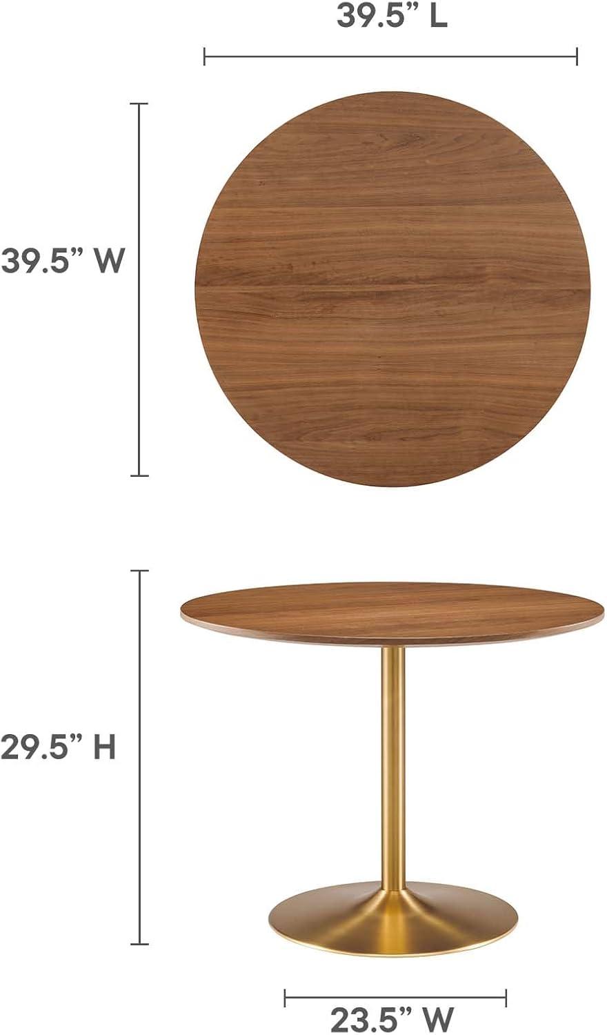 Gold Walnut Round Mid-Century Modern Dining Table