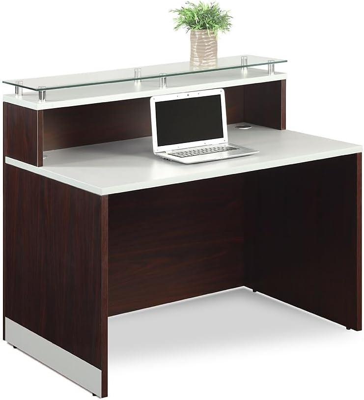 NBF Signature Series Esquire Reception Desk Glass Top, Driftwood Silver Laminate Desk 48”Wx32”D