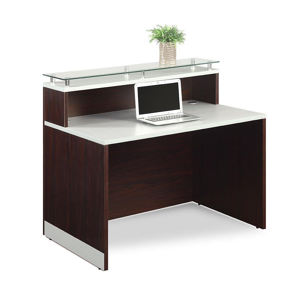 NBF Modern Small Reception Desk Counter Office Lobby Salon Durable Driftwood Laminate Cable Management Desk Compact 48"W x 32"D