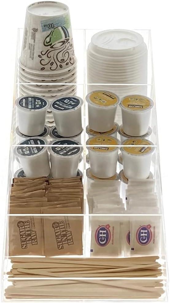 OnDisplay Java Joe Acrylic Breakroom.Kitchen Coffee Station Organizer for Cups/Lids/Sugar/Tea/Stirrers