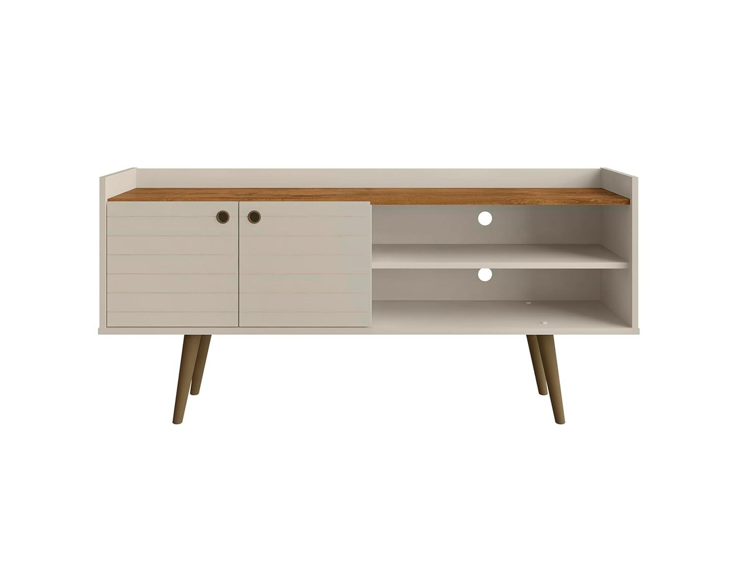 Mueble para TV de Madera Diseñado Bogart en Blanco Roto y Naturaleza