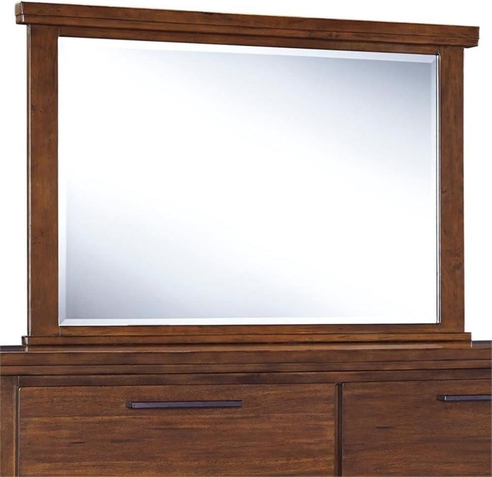 Transitional 46'' Acacia Wood Rectangular Bedroom Mirror in Medium Brown