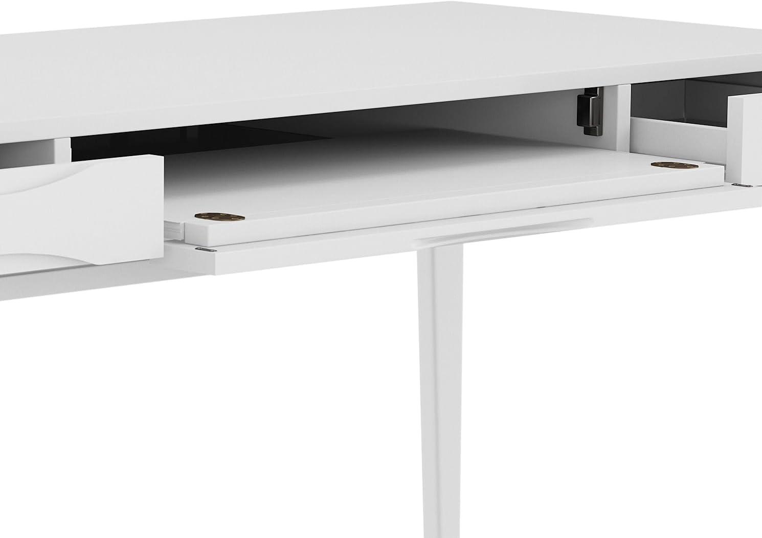 Simpli Home Harper Solid Wood Desk, Contemporary Style with Keyboard Tray and Storage