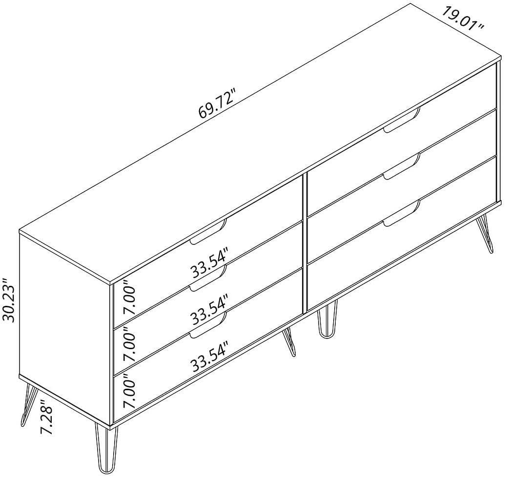 Mid-century Modern White Double Low Dresser with Metal Legs